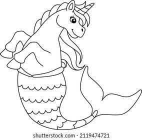 Unicorn Mermaid Coloring Page Isolated for Kids