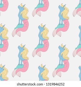 Unicorn mermaid seamless pattern vector illustration