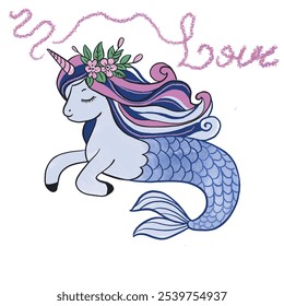 unicorn and mermaid. tshirt print pattern design, fashion and more