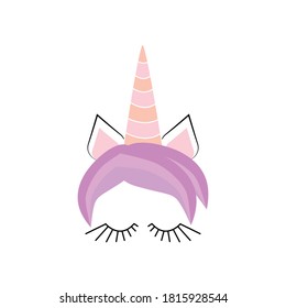 Unicorn minimalistic face. horn. cute Unicorn sleeping