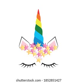 Unicorn minimalistic face. horn. cute Unicorn sleeping