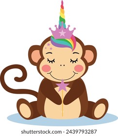 Unicorn monkey holding a star