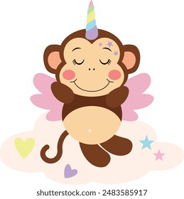Unicorn monkey with wings flying