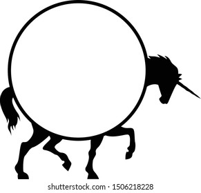 Unicorn Monogram  Black And White Vector Silhouette