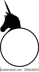 Unicorn Monogram  Black And White Vector Silhouette
