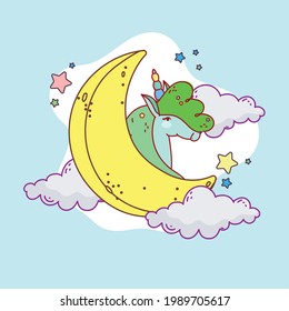 unicorn with moon clouds cartoon