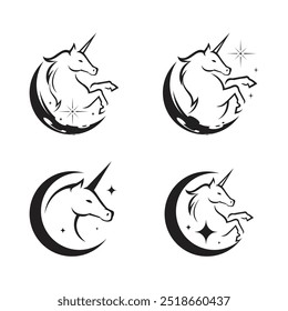 
Unicorn moon silhouette logo vector