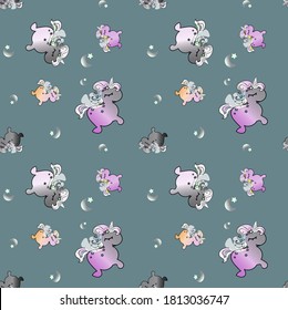 Unicorn with moon and star seamless pattern. Vector illustration for kids textile.