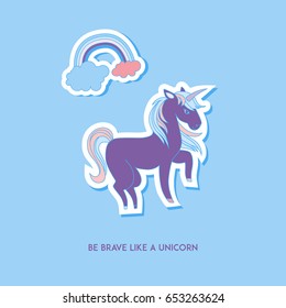 Unicorn multicolor stickers with rainbow, unicorn and cloud