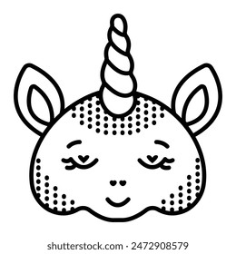 Hocico de unicornio, ilustración de línea negra de Vector, signo de trazo editable