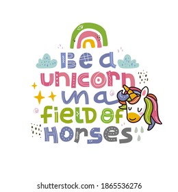 Unicorn are my spirit animal hand drawn lettering inspirational and motivational quote scandinavian style