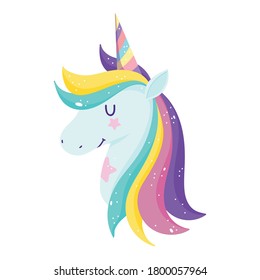 unicorn mystery rainbow horn fantasy cartoon isolated icon design over white background vector illustration