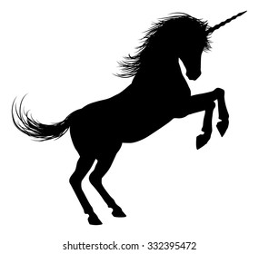 Unicorn Mythical Horse In Silhouette Standing On Hind Legs