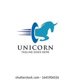 Unicorn mythological animal logo design vector template illustration