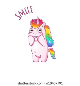 Unicorn I need your smile. Love The Sticker. vector card