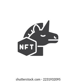 Unicorn and NFT vector icon. filled flat sign for mobile concept and web design. Non fungible token glyph icon. Symbol, logo illustration. Vector graphics
