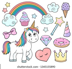 Unicorn and objects theme image 1 - eps10 vector illustration.