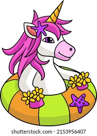 Unicorn In The Ocean Cartoon Colored Clipart 