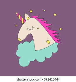 Unicorn on a cloud in a cartoon style vector.