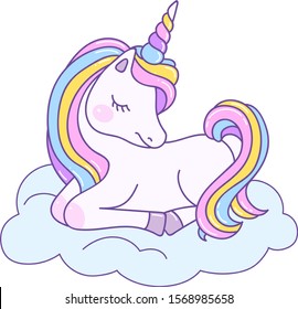 Unicorn On Cloud Cute Cartoon Pony Stock Vector (Royalty Free ...