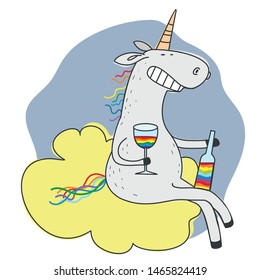 unicorn on a cloud with a glass