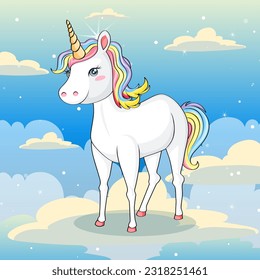 Unicorn on the cloud in the sky illustration