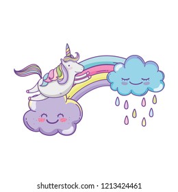 Unicorn on clouds cute cartoons