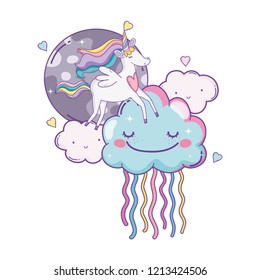 Unicorn on clouds cute cartoons