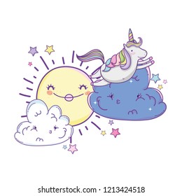 Unicorn on clouds cute cartoons