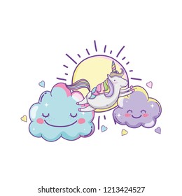 Unicorn on clouds cute cartoons
