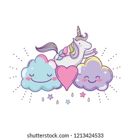Unicorn on clouds cute cartoons