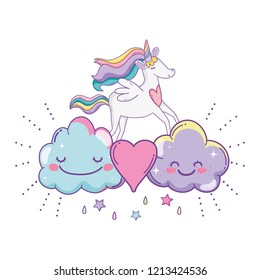 Unicorn on clouds cute cartoons