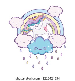 Unicorn on clouds cute cartoons