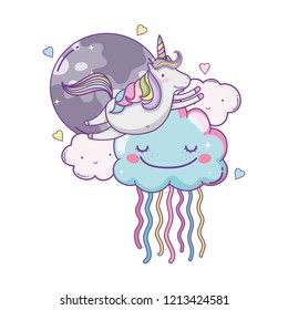 Unicorn on clouds cute cartoons