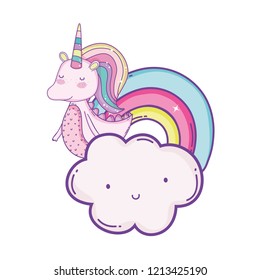 Unicorn on clouds cute cartoons