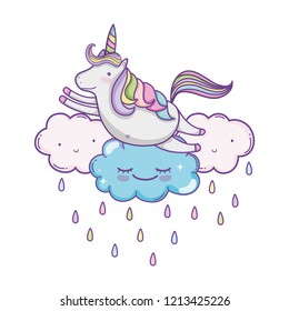 Unicorn on clouds cute cartoons