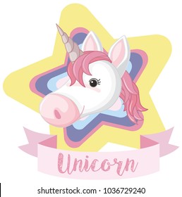 Unicorn on colorful star with word illustration