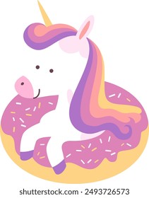 Unicorn On Doughnut Vector Illustration