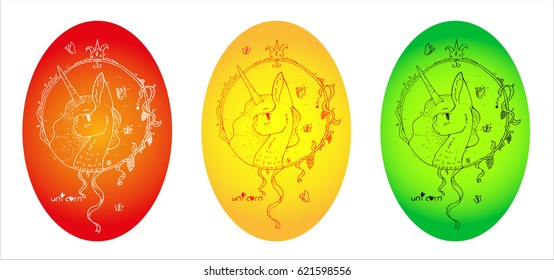 Unicorn on Easter eggs for holiday