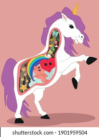 unicorn on its hind legs with a cute inner world