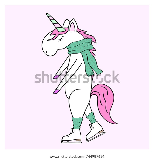 Unicorn On Ice Skates Stock Vector (Royalty Free) 744987634