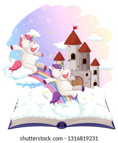 Unicornio en ilustración de plantilla de libro abierto