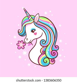 Cute White Unicorn Head Vector Illustration Stock Vector (Royalty Free ...