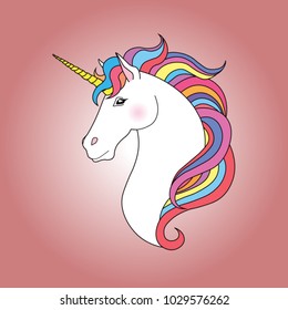 Unicorn on pink background, vector illustration.
