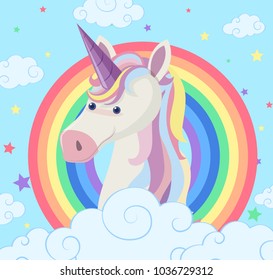 Unicorn on rainbow background illustration