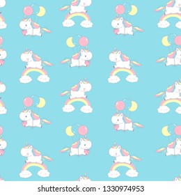 Unicorn on Rainbow Universe Seamless Pattern