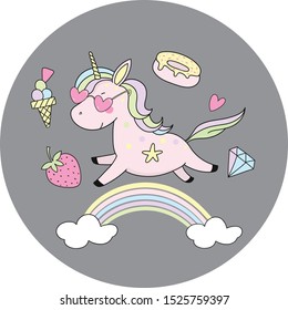 unicorn on a rainbow vector doodle drawing