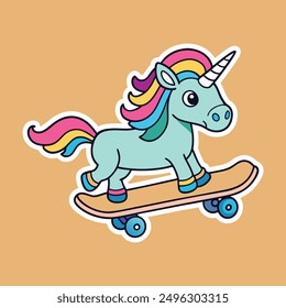 Unicorn on roller vector stickers