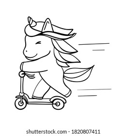 unicorn on a scooter on the white background
