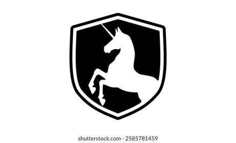 unicorn on shield ,black isolated silhouette